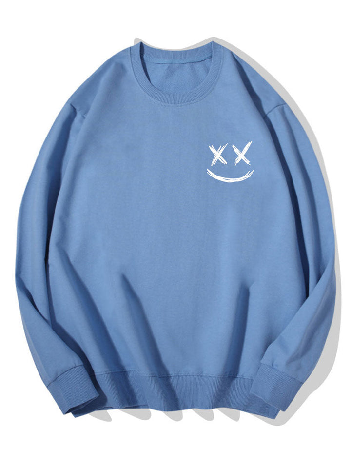 Herr Smiley Tröja in ljusblå, Bomullsblandning Relaxed Fit Crew Neck