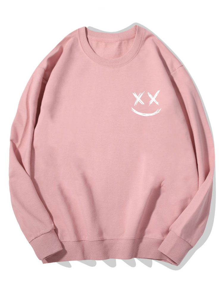 Herr Smiley Tröja in ljusrosa, Bomullsblandning Relaxed Fit Crew Neck