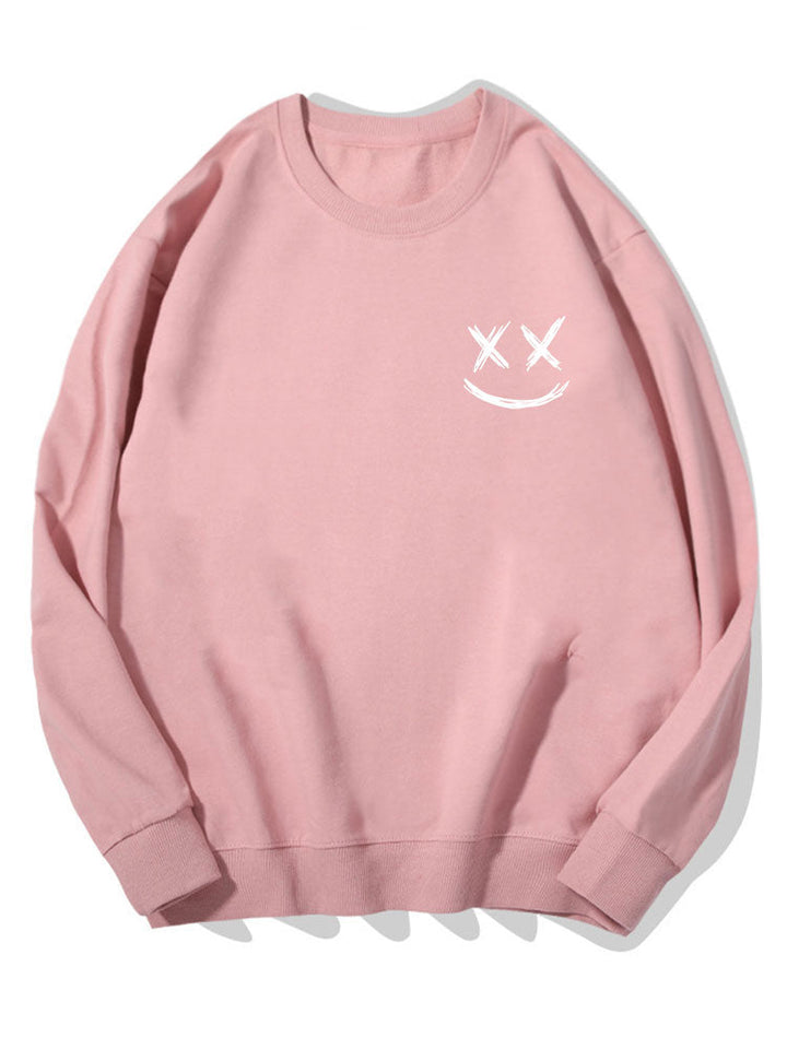 Herr Smiley Tröja in ljusrosa, Bomullsblandning Relaxed Fit Crew Neck