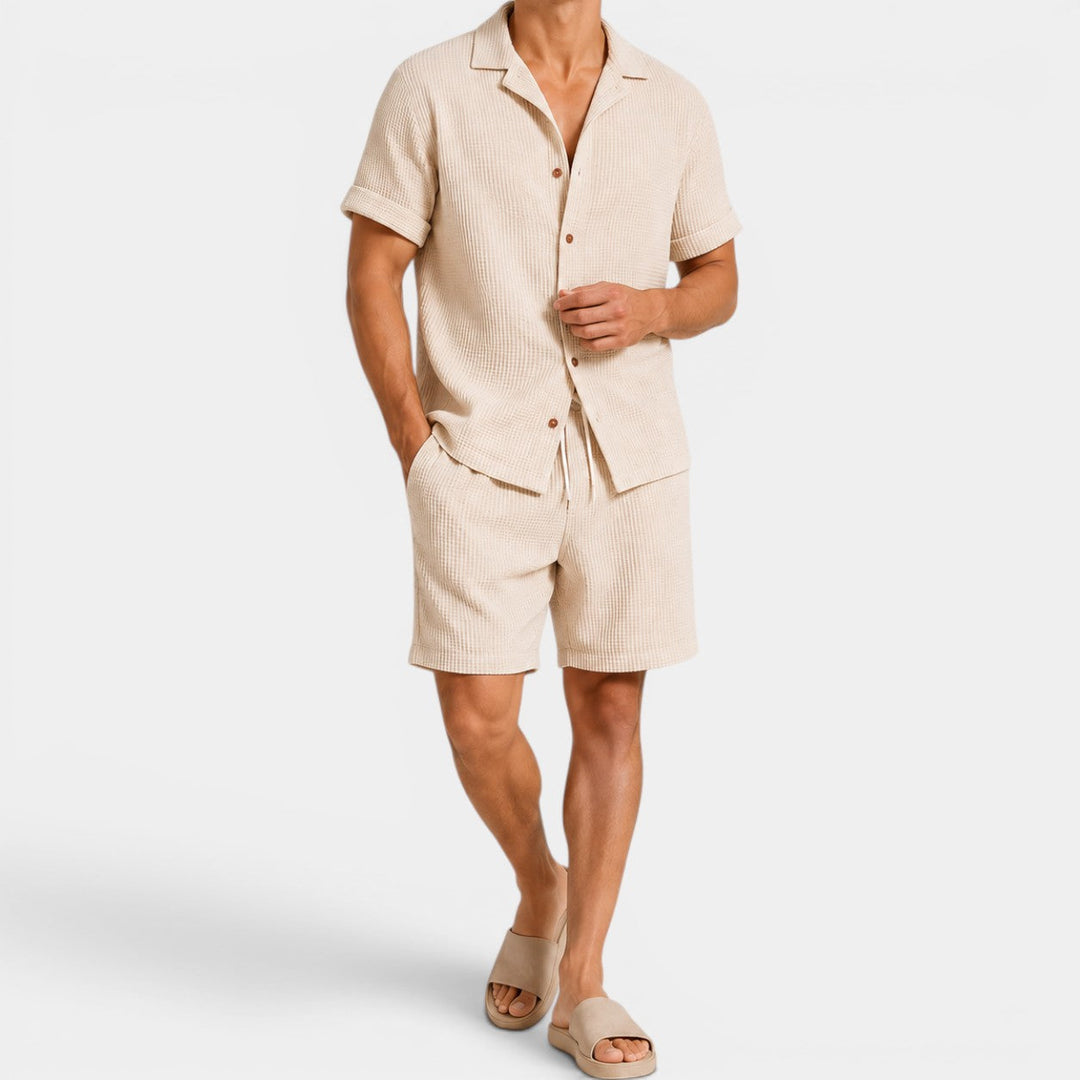 Herr Sommarset Skjorta och Shorts - Avslappnad stil - Aprikos
