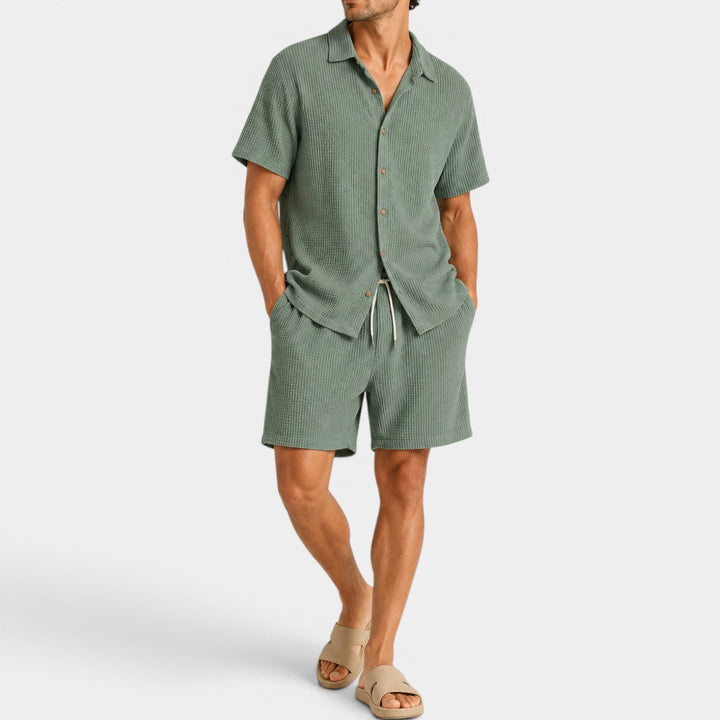 Herr Sommarset Skjorta och Shorts - Avslappnad stil - Armégrön