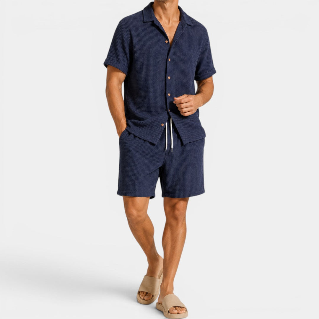 Herr Sommarset Skjorta och Shorts - Avslappnad stil - Blå