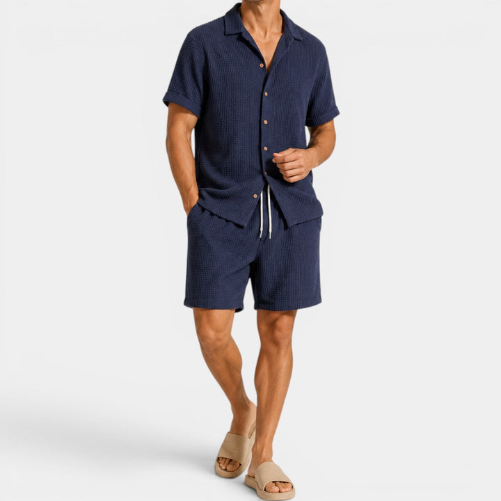 Herr Sommarset Skjorta och Shorts - Avslappnad stil - Blå