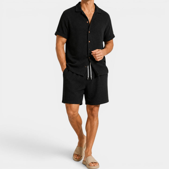 Herr Sommarset Skjorta och Shorts - Avslappnad stil - Svart