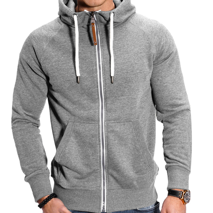 Herr Sportiv Hoodie med Dragkedja - Bekväm &amp; Casual - Grå 2