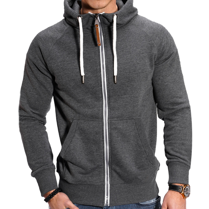 Herr Sportiv Hoodie med Dragkedja - Bekväm &amp; Casual - Mörkgrå 2