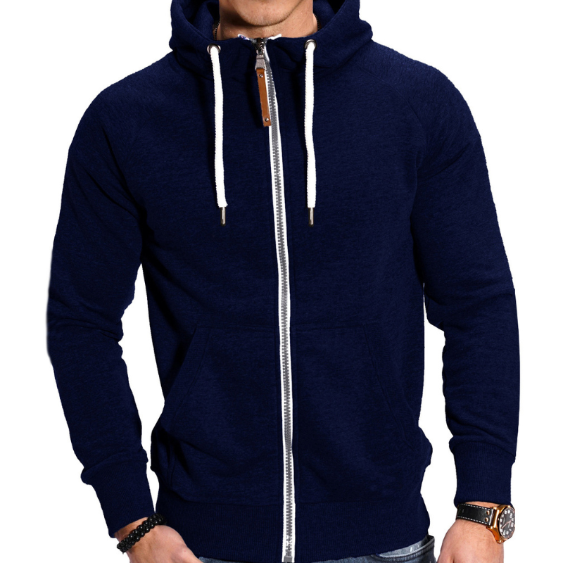 Herr Sportiv Hoodie med Dragkedja - Bekväm &amp; Casual - Marinblå