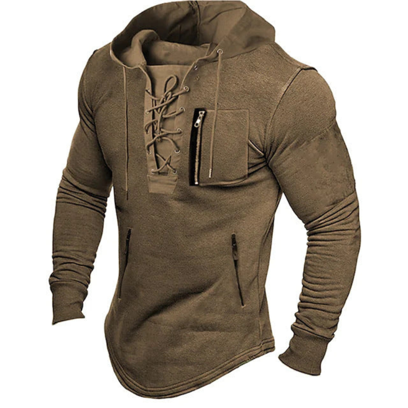 Herr Sportiv Hoodie Med Dragkedja - Casual Stil - Brun