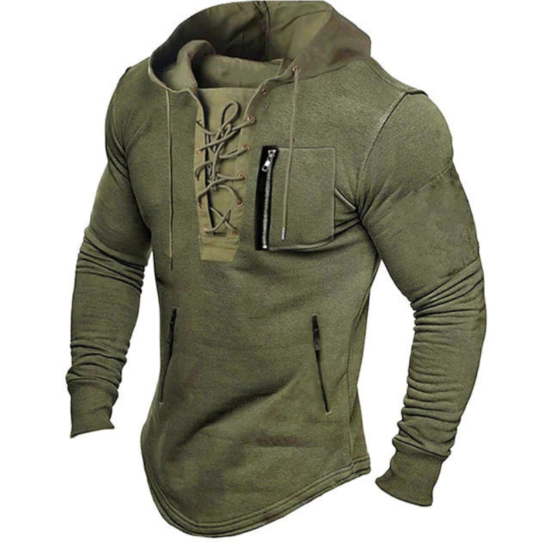 Herr Sportiv Hoodie Med Dragkedja - Casual Stil - Grön