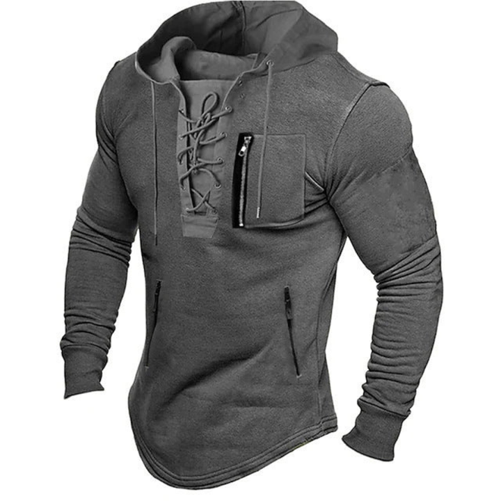 Herr Sportiv Hoodie Med Dragkedja - Casual Stil - Grå