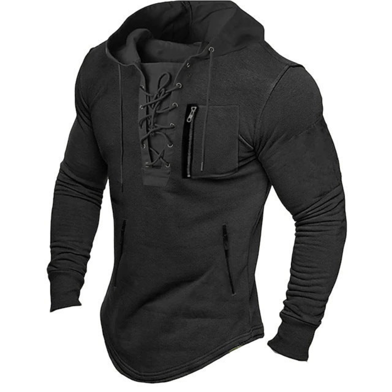 Herr Sportiv Hoodie Med Dragkedja - Casual Stil - Svart