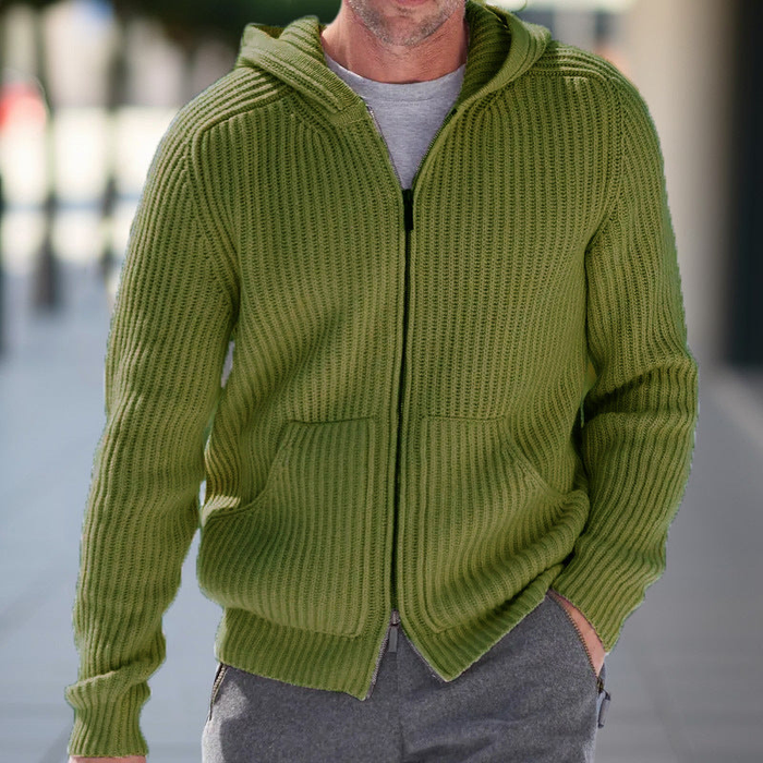 Herr Stickad Cardigan med Huva - Casual Komfort