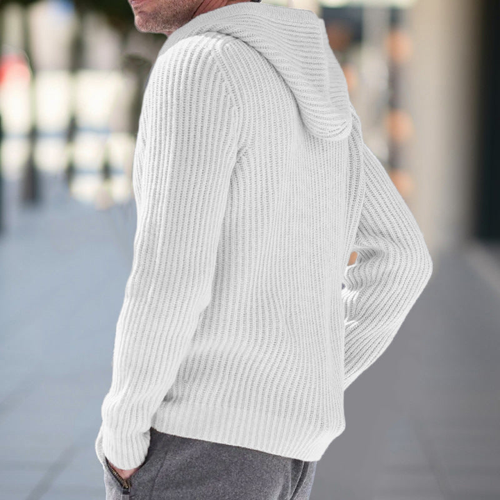 Herr Stickad Cardigan med Huva - Casual Komfort