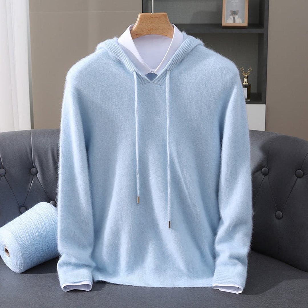 Herr Stickad Huva Pullover Tröja in blå, Klassisk Stil