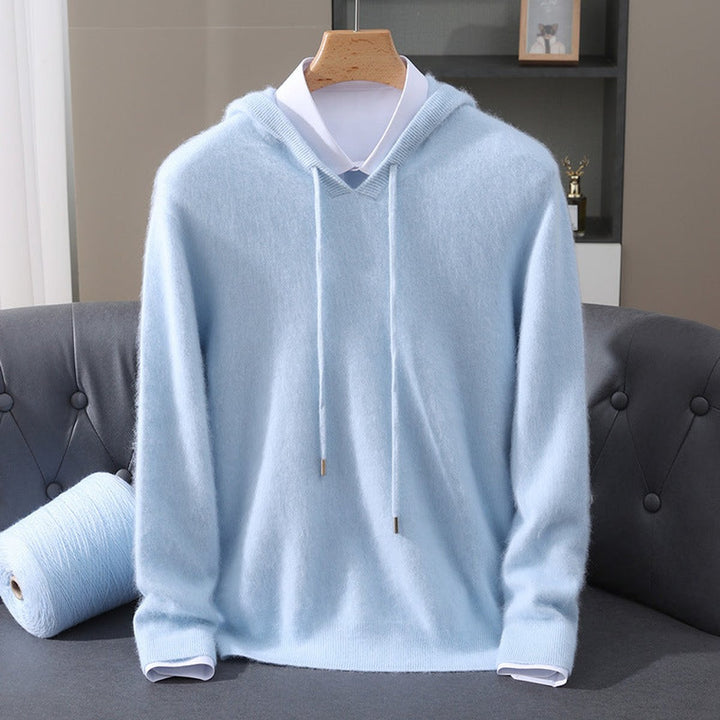 Herr Stickad Huva Pullover Tröja in blå, Klassisk Stil