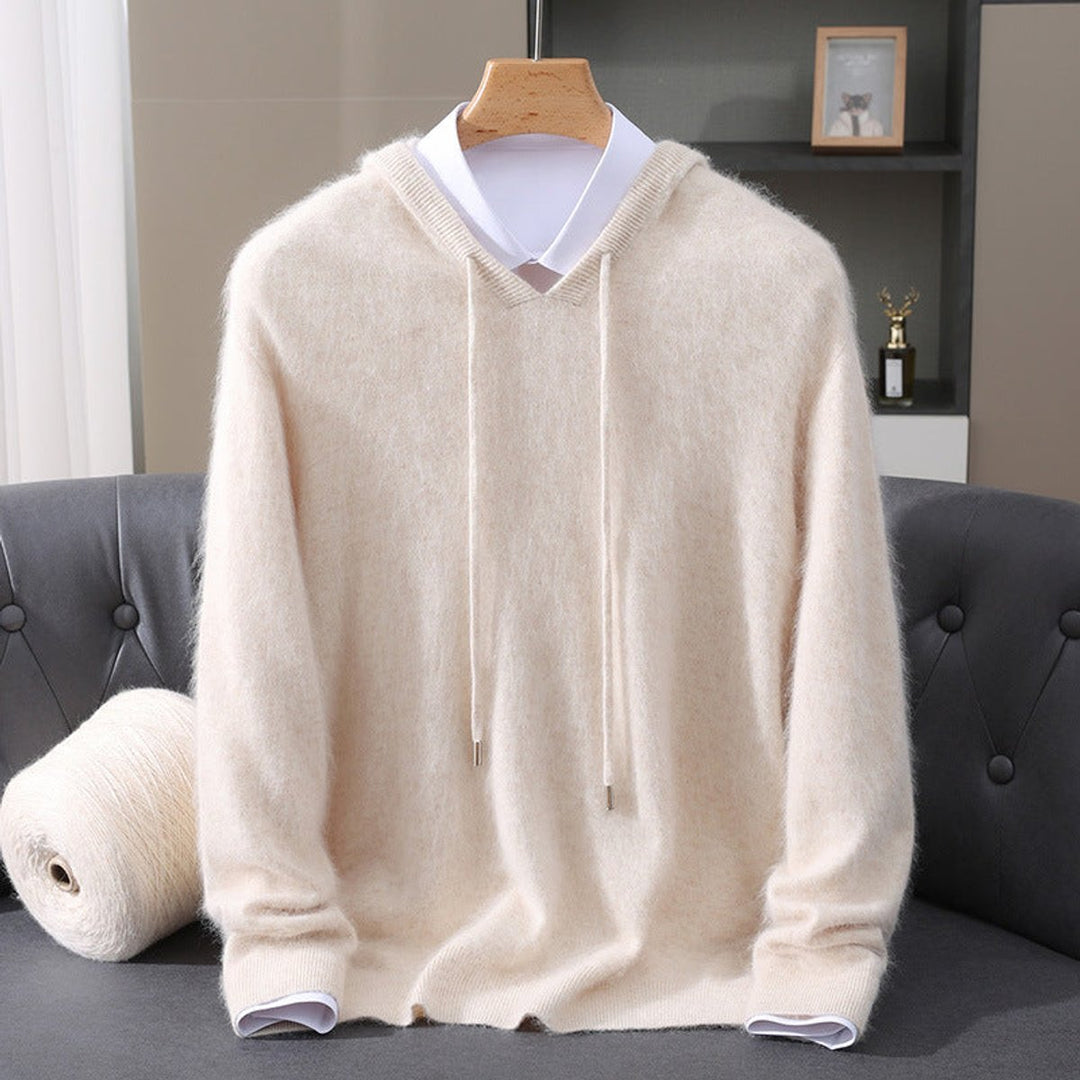 Herr Stickad Huva Pullover Tröja in kräm, Klassisk Stil