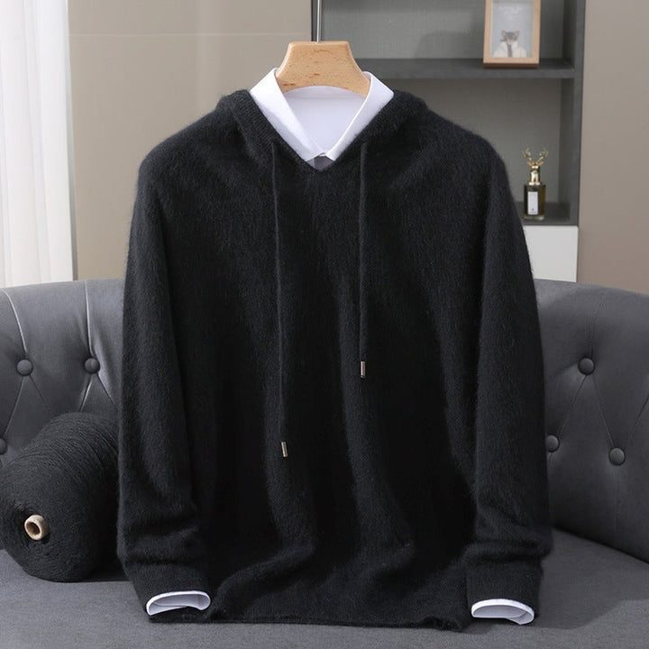 Herr Stickad Huva Pullover Tröja in svart, Klassisk Stil
