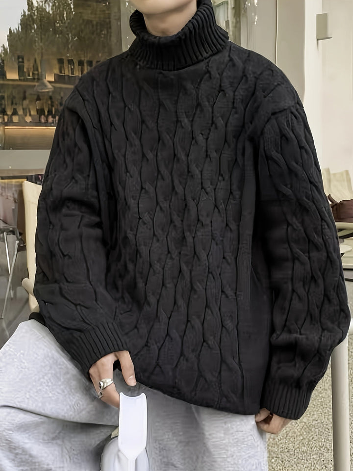 Herr Stickad Tröja - Oversized Stretch Komfort - Grå