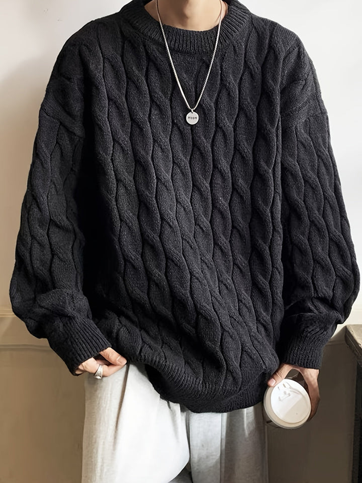 Herr Stickad Tröja - Oversized Stretch Komfort - Svart