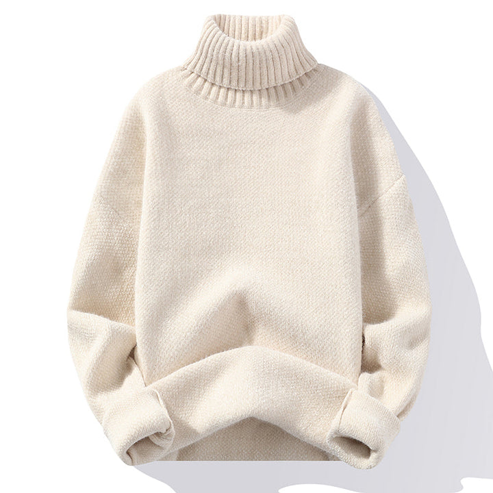 Herr Stickad Ullkrage Tröja - Klassisk Stil - Beige