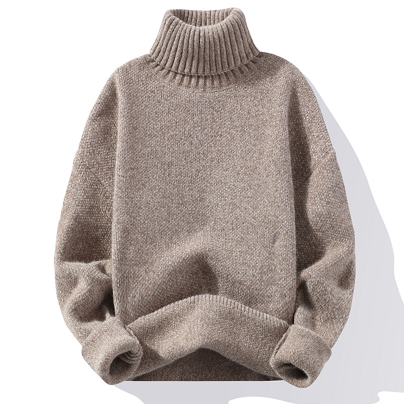 Herr Stickad Ullkrage Tröja - Klassisk Stil - Khaki