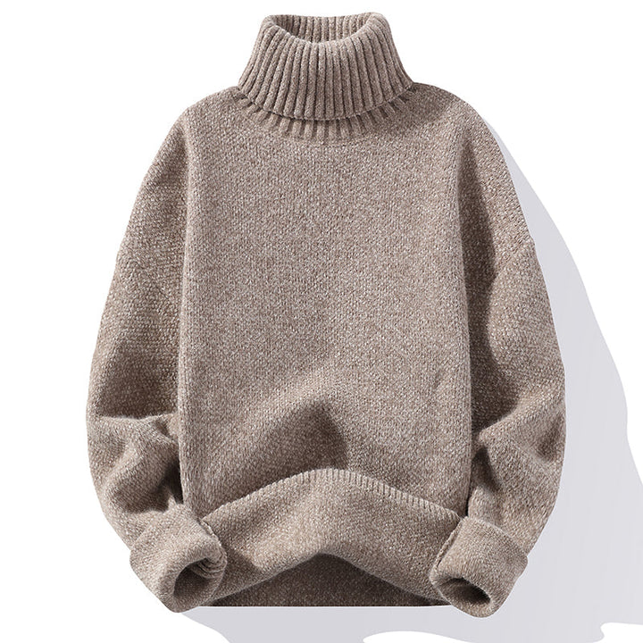 Herr Stickad Ullkrage Tröja - Klassisk Stil - Khaki