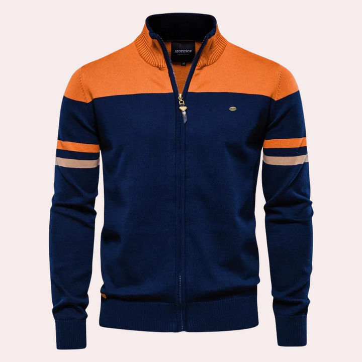 Herr Stickad Väst med Dragkedja - Klassisk Stil - Orange