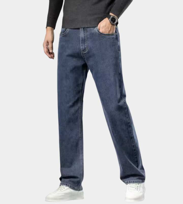 Herr Stretch Jeans - Klassisk Mörkblå - Ljusblå