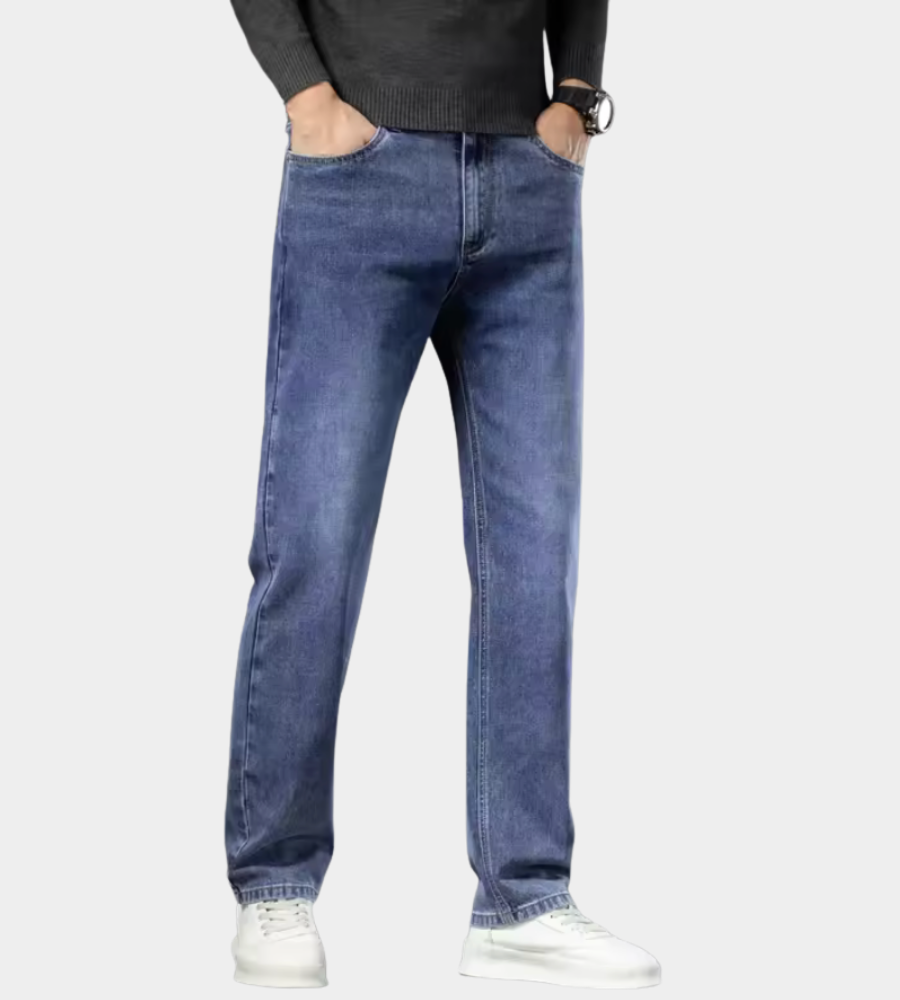 Herr Stretch Jeans - Klassisk Mörkblå - Vit-Blå