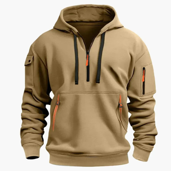 Herr Strukturerad Hoodie med Dragkedja in khaki, Praktisk Vardagsstil