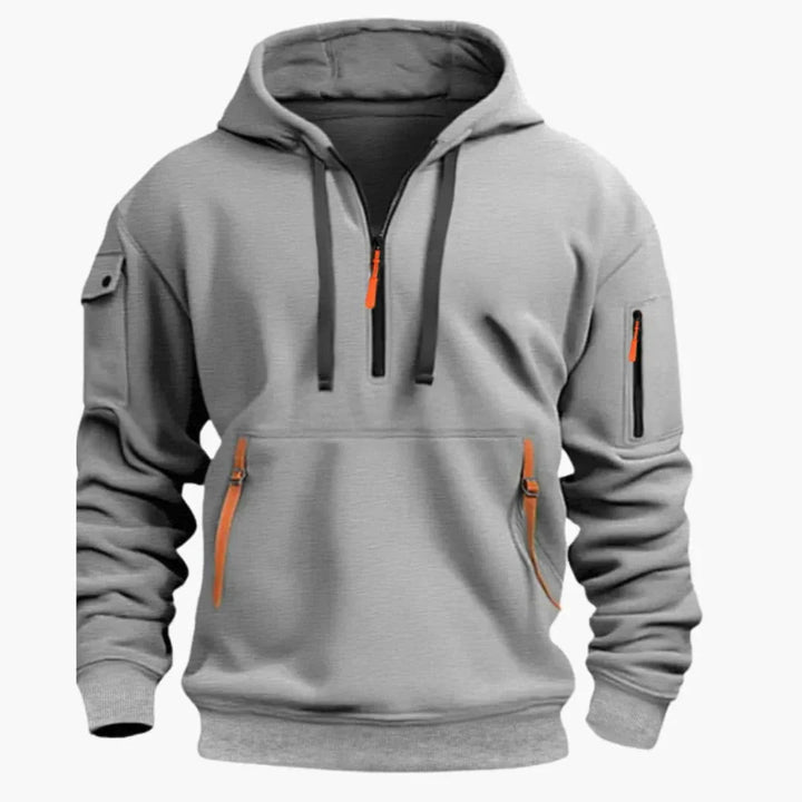 Herr Strukturerad Hoodie med Dragkedja in ljusgrå, Praktisk Vardagsstil