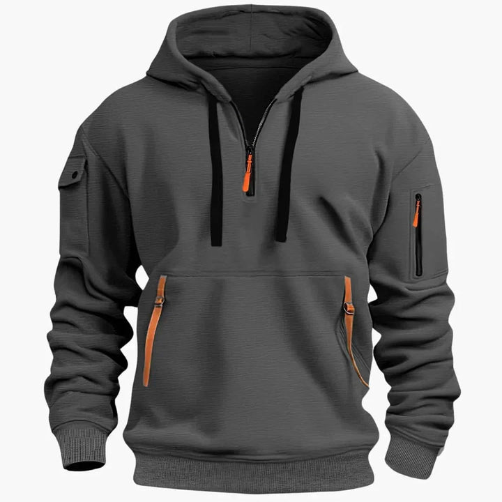 Herr Strukturerad Hoodie med Dragkedja in mörkgrå, Praktisk Vardagsstil