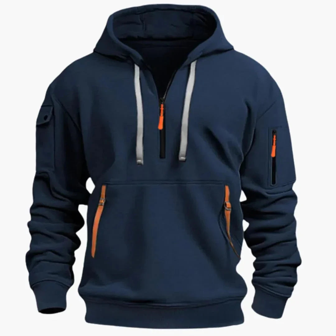 Herr Strukturerad Hoodie med Dragkedja in marinblå, Praktisk Vardagsstil
