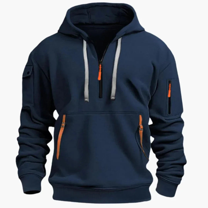 Herr Strukturerad Hoodie med Dragkedja in marinblå, Praktisk Vardagsstil