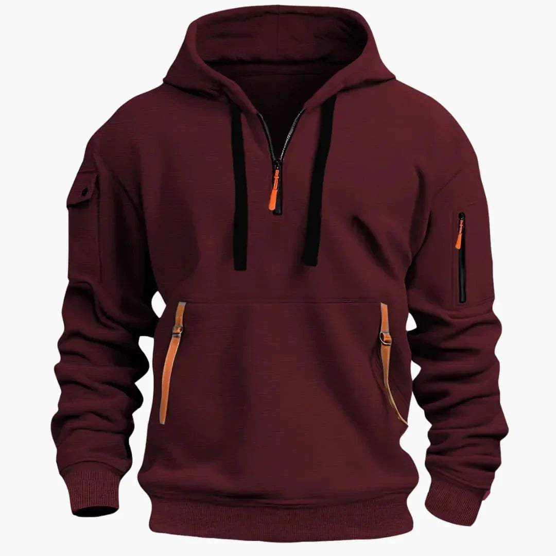 Herr Strukturerad Hoodie med Dragkedja in röd, Praktisk Vardagsstil
