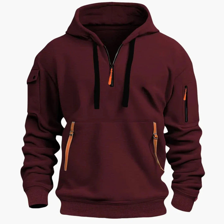 Herr Strukturerad Hoodie med Dragkedja in röd, Praktisk Vardagsstil