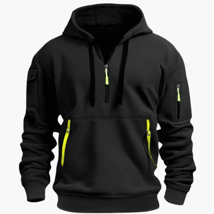 Herr Strukturerad Hoodie med Dragkedja in svart, Praktisk Vardagsstil
