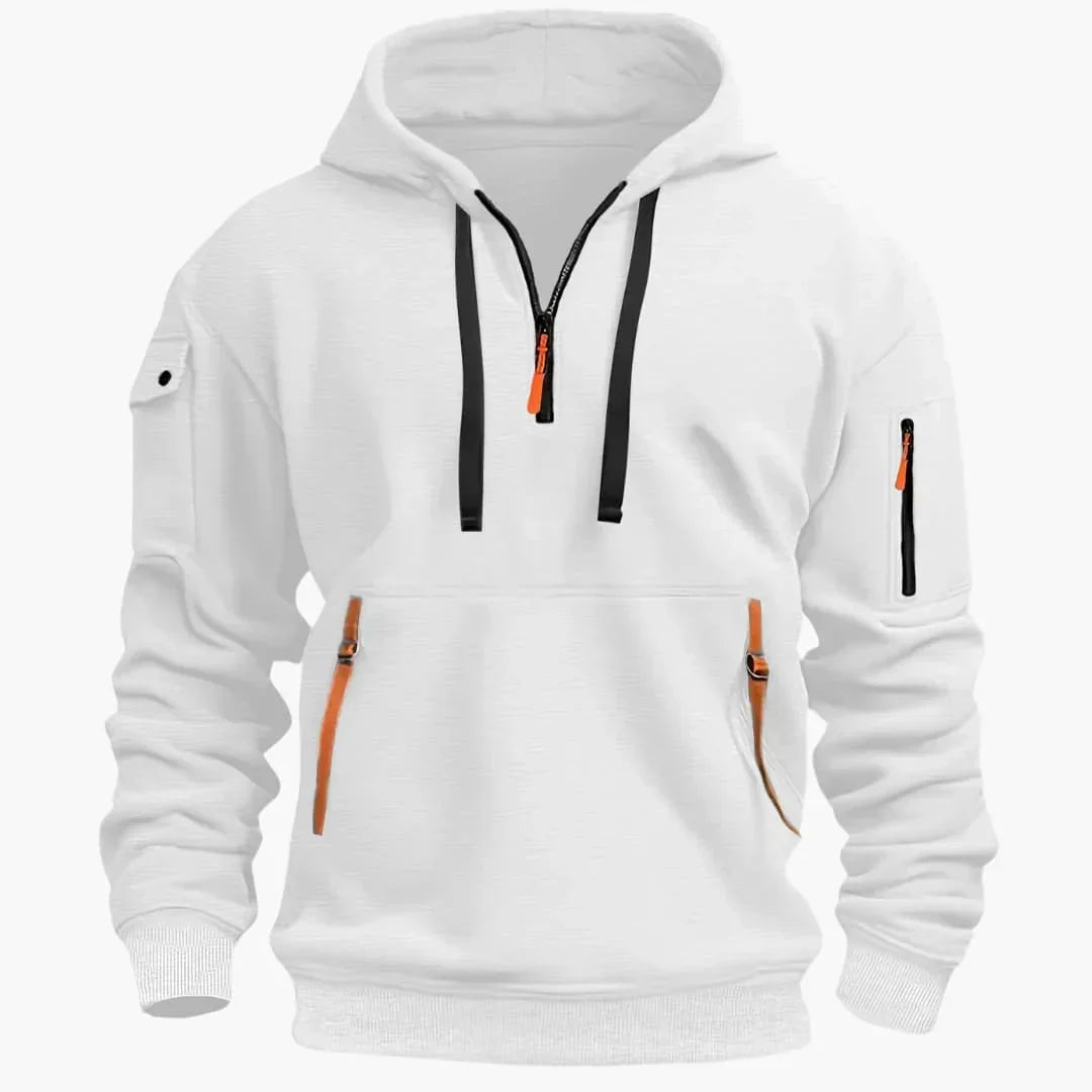 Herr Strukturerad Hoodie med Dragkedja in vit, Praktisk Vardagsstil