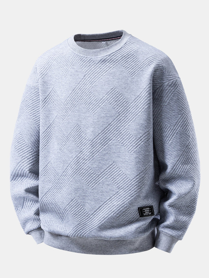 Herr Strukturerad Jacquard Crew Neck Sweatshirt – Avslappnad Passform - Grå