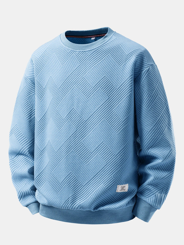 Herr Strukturerad Jacquard Crew Neck Sweatshirt – Avslappnad Passform - Ljusblå