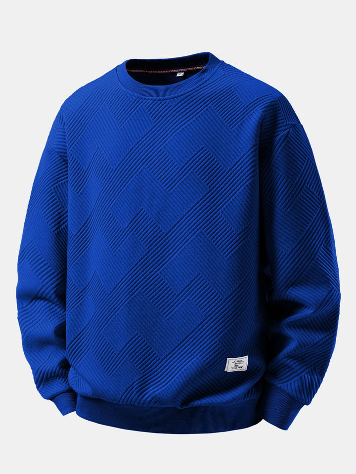 Herr Strukturerad Jacquard Crew Neck Sweatshirt – Avslappnad Passform - Mörkblå