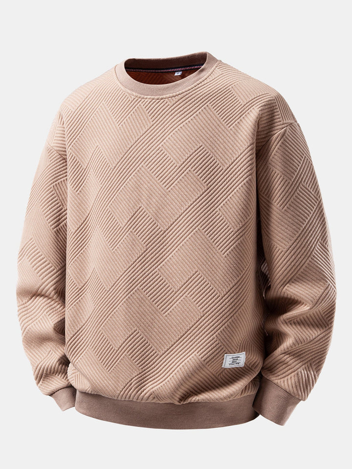 Herr Strukturerad Jacquard Crew Neck Sweatshirt – Avslappnad Passform - Taupe