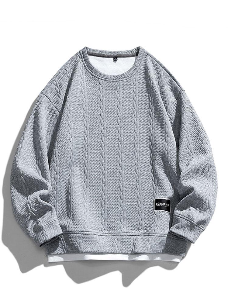 Herr Strukturerad Jacquard Sweatshirt – Avslappnad Passform - Grå