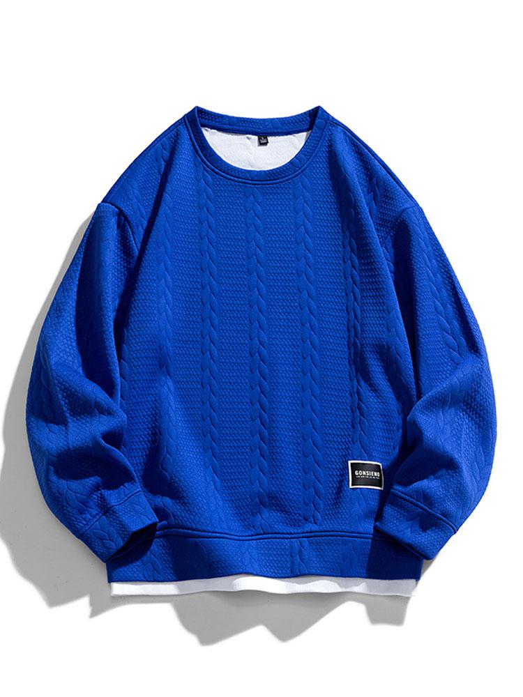 Herr Strukturerad Jacquard Sweatshirt – Avslappnad Passform - Mörkblå