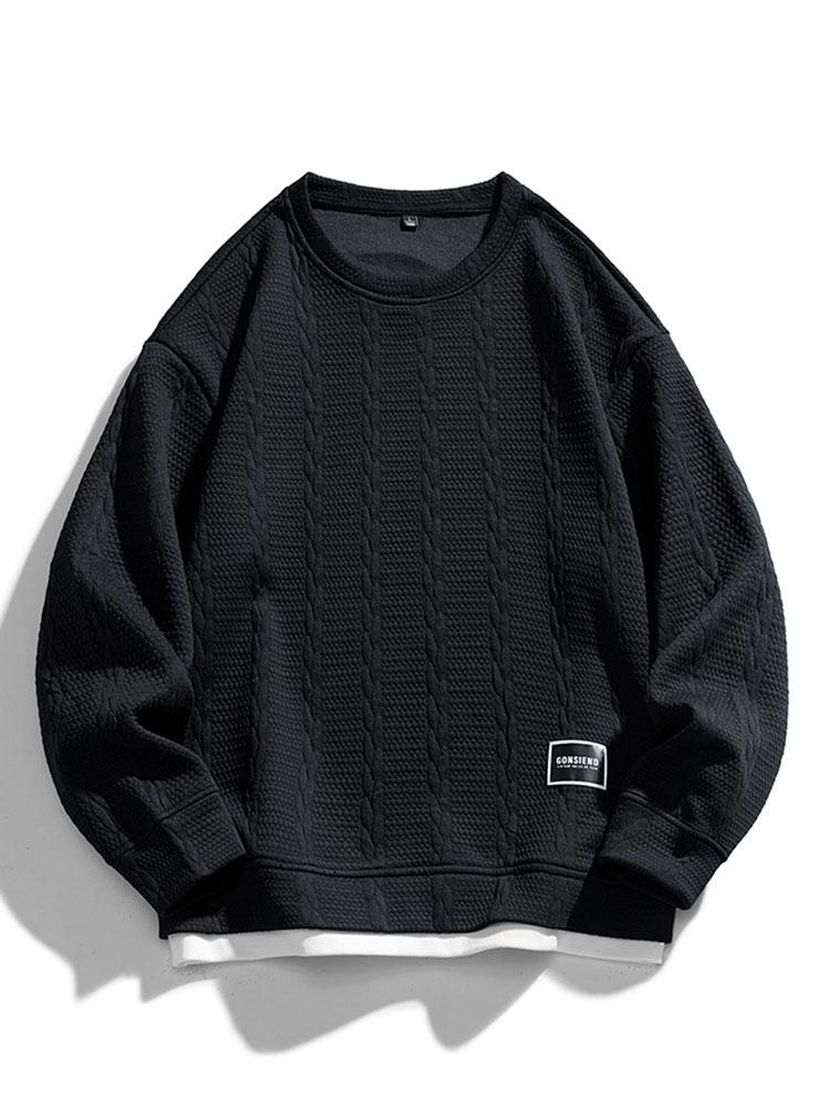 Herr Strukturerad Jacquard Sweatshirt – Avslappnad Passform - Svart