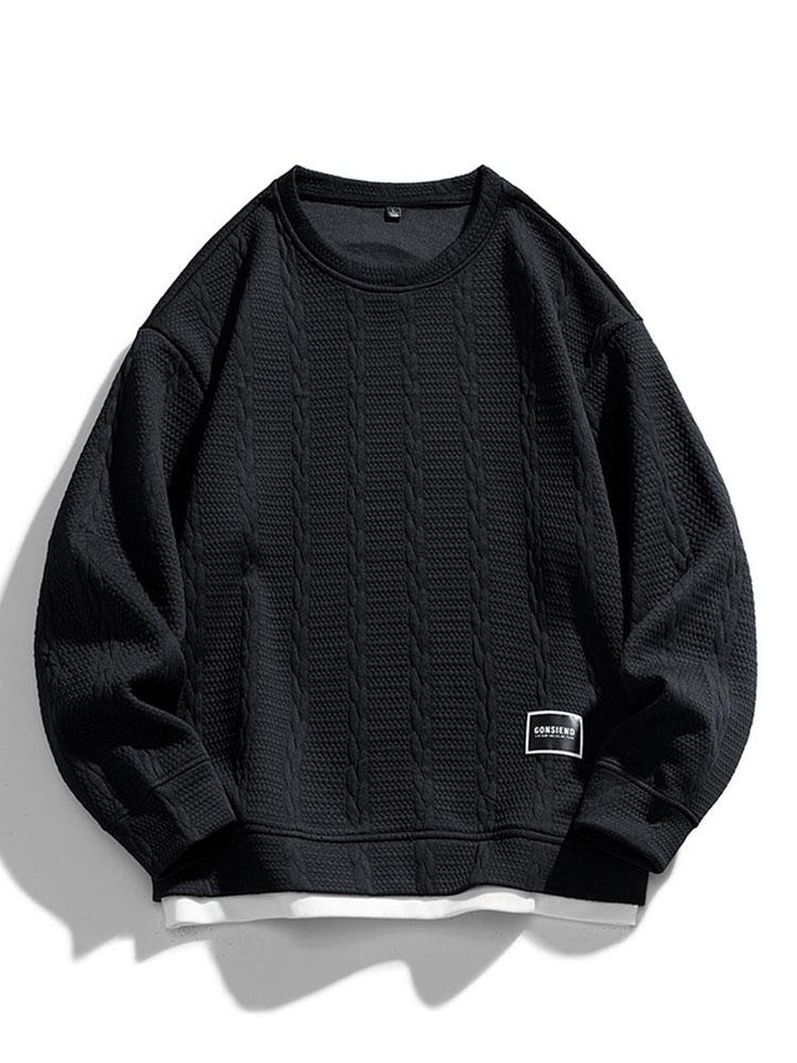 Herr Strukturerad Jacquard Sweatshirt – Avslappnad Passform - Svart