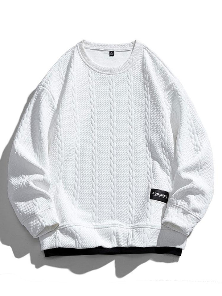 Herr Strukturerad Jacquard Sweatshirt – Avslappnad Passform - Vit