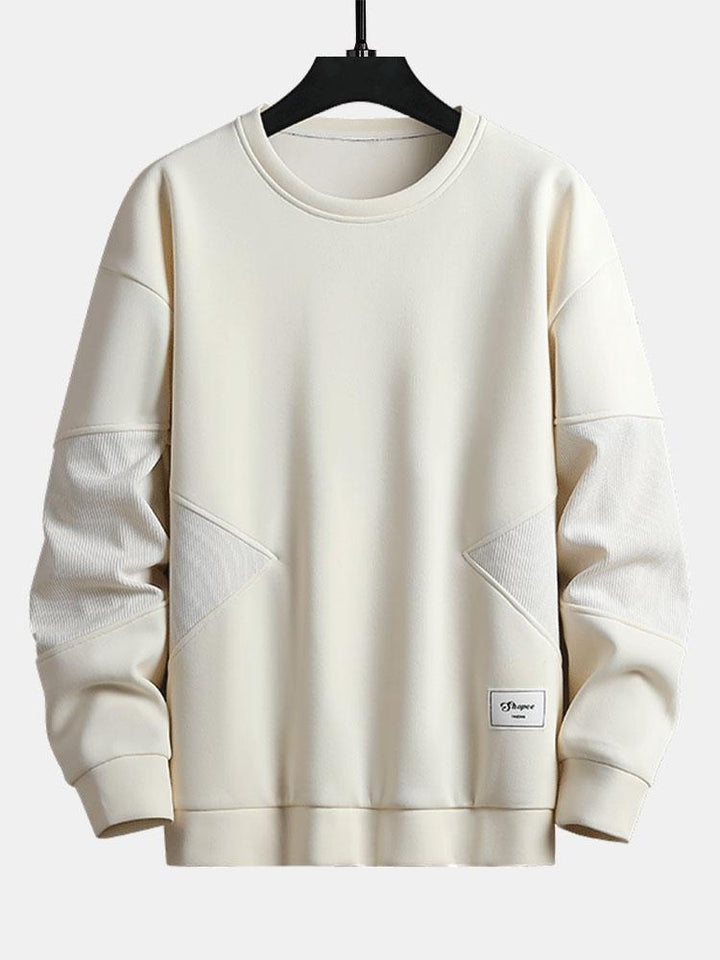Herr Strukturerad Patchwork Crew Neck Sweatshirt in beige, Avslappnad Passform