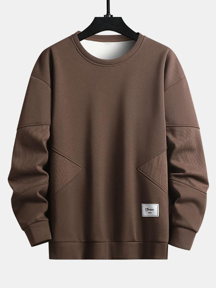 Herr Strukturerad Patchwork Crew Neck Sweatshirt in brun, Avslappnad Passform