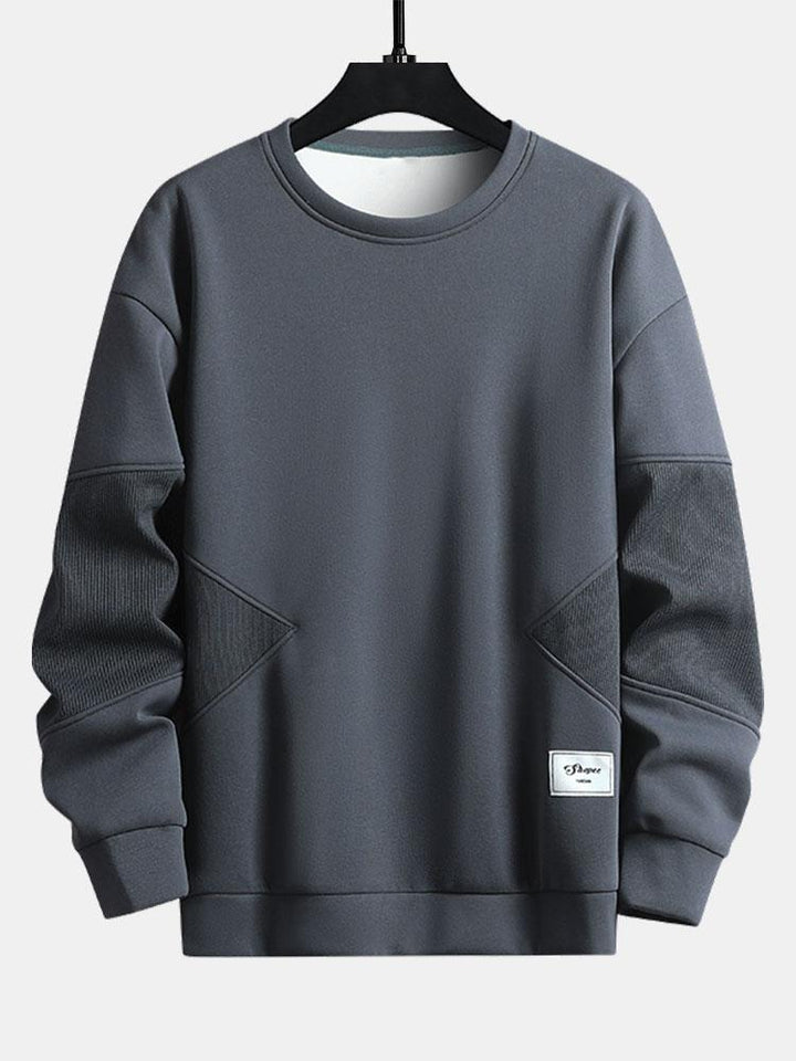 Herr Strukturerad Patchwork Crew Neck Sweatshirt in grå, Avslappnad Passform